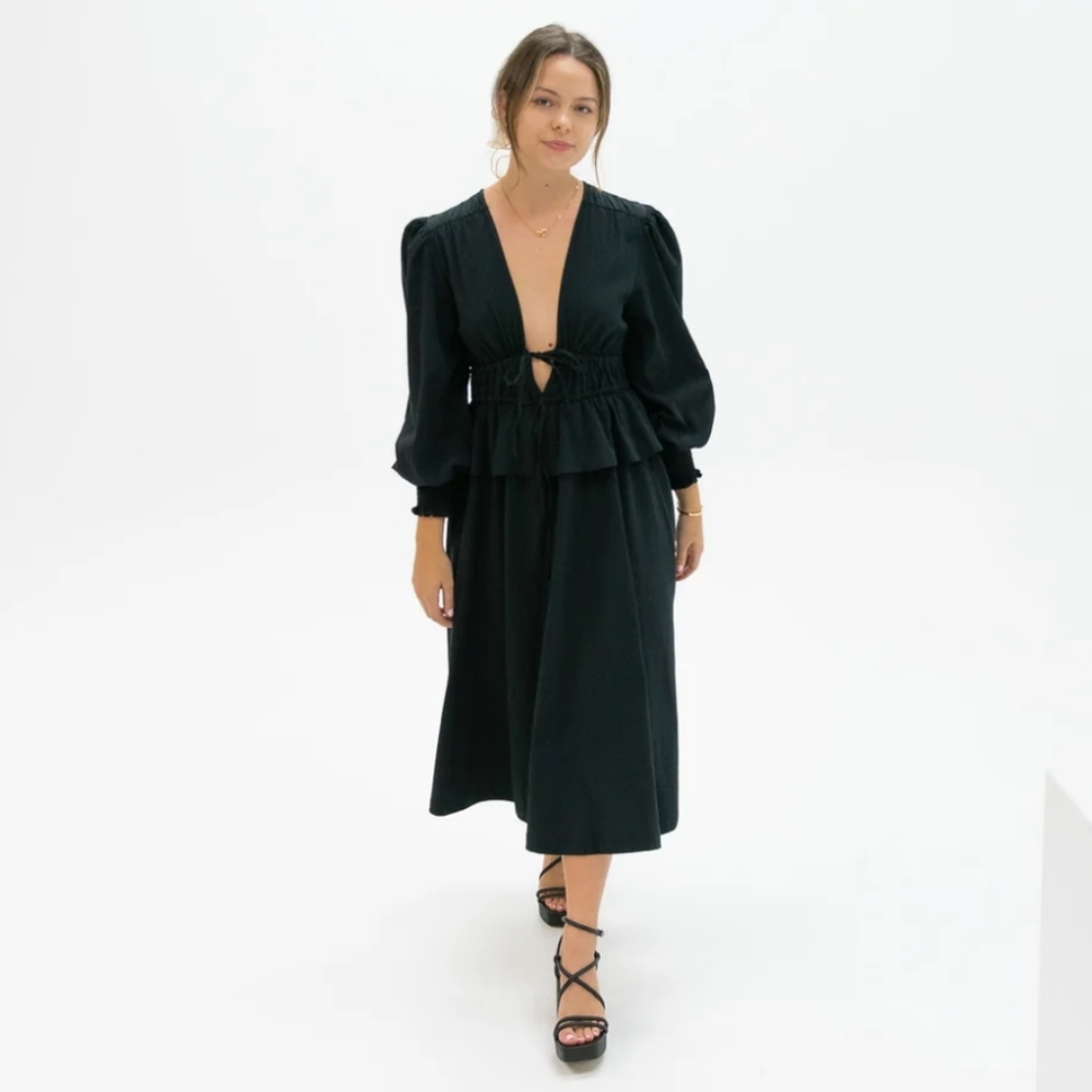 NWT $118 WeWoreWhat Poplim Peplum Midi Dress In BLACK SIZE XS
